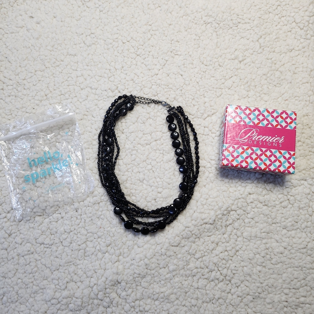 Premier Designs Multi Strand Black Beaded Necklace BoxS